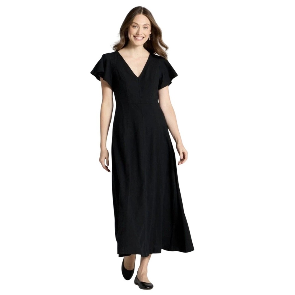Universal Thread Women's Black Flutter Sleeve V-Neck Maxi‎ Dress Size XS
